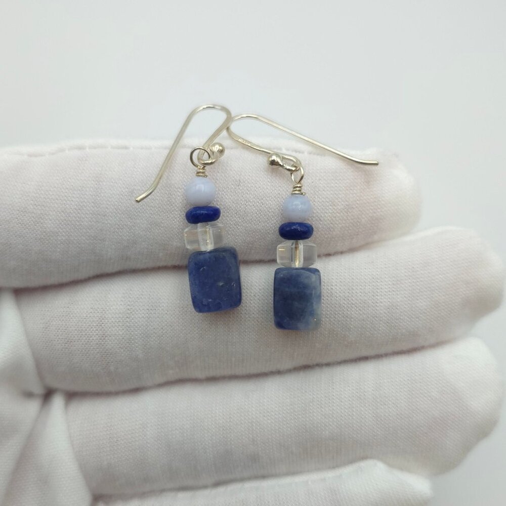 925 Sterling Silver Square Sodalite Stone Earrings